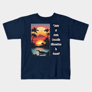 "Jaws of Dusk: Crocodile Silhouettes in Sunset" Kids T-Shirt